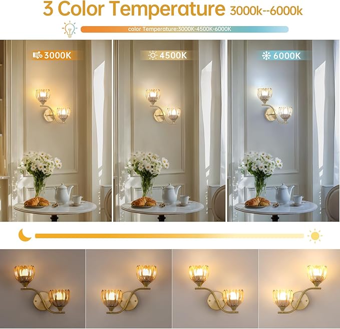 Battery Operated Wall Sconce, 2-Lights Vinatge Brass Wall Lighting with Amber Tluip Shade Rechargeable Bulb with Remote for Living Room, Bedroom，Symmetrical 2 Pack
