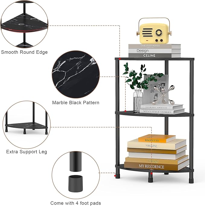 Book Small Corner Shelf, 3 Tier Corner Bookshelf Display for Living Room Decor, 23.2