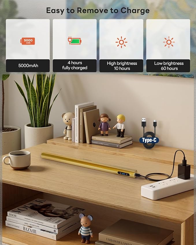 Magnetic Wireless Picture Light Rechargeable Battery Operated with Remote/Touch/Timer, Angle Adjustable 16in Metal Painting Light, 3 Color Dimmable, Art Light for Display, Wall, Gallery, Gold 2Pack