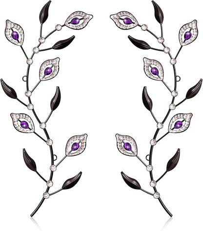 sxnzequnze 2 Pcs Metal Leaf Wall Art Crystal Bling Decorations Silver Leaves 3D Iron Handmade Home Decor Hanging Minimalist Accents Modern Set for Living Room Bathroom Bedroom Dining Room Hallway