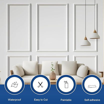 NeatiEase Peel and Stick Wall Molding Kit 6-Frame Pre-Made, Ready-to-Assemble Wall Moulding Panel Frame, Self-Adhesive Wainscoting Panels Wall Trim for Interior Walls Home Decor (50"x40",50"x20")