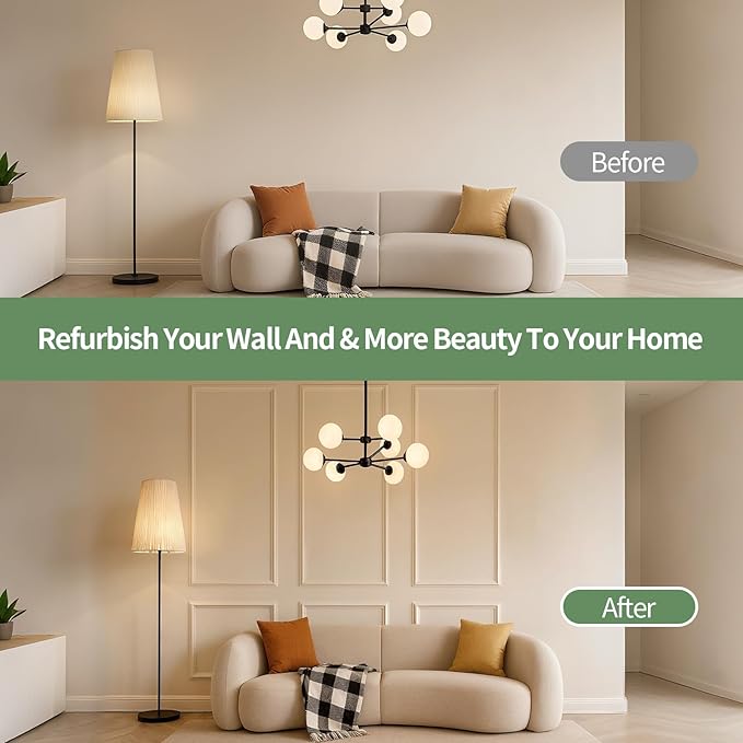 KESHWELL Premade Wall Panels Set of 6 Pcs,Wainscoting Panels for Interior Wall Decor Living Room Bedroom,Ready-to-Assemble Accent Wall Molding Kit For Home Decor,3X(54''x24''&24''x24''),1.69'' (Width)
