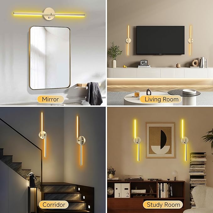 Battery Operated Wall Sconce Set of Two,Wireless Magnetic Wall Lights with Remote, 360°DIY Rotatable 5CCT Dimmable with Timer,RGB Cordless Wall Gold Sconces Decor for Vanity Bedroom Hallway 10000mAh