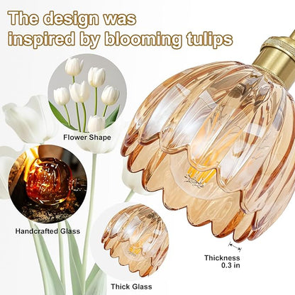 Vintage Bathroom Light Fixtures,4-Light Hardwired Vanity Lights with Amber Tulip Glass Shade,Gold Bathroom Vanity Light for Mirror Restroom,E26 Socket,25.2 in(Bulbs Not Included)