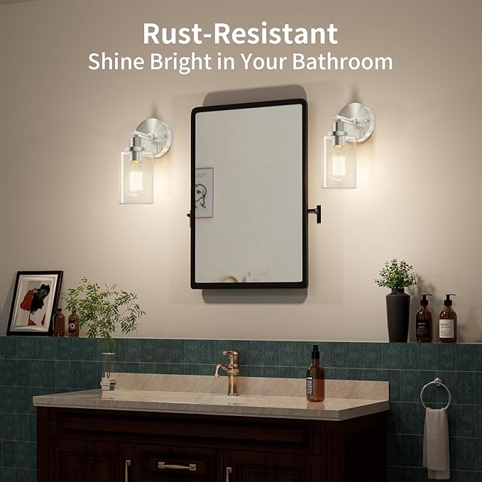 Brushed Nickel Wall Light: LED Wall Sconces Indoor, Modern Sconces Wall Lighting with E26 Base and Clear Glass Shade, Wall Light Fixtures for Bedroom, Hallway, Mirror, Living Room