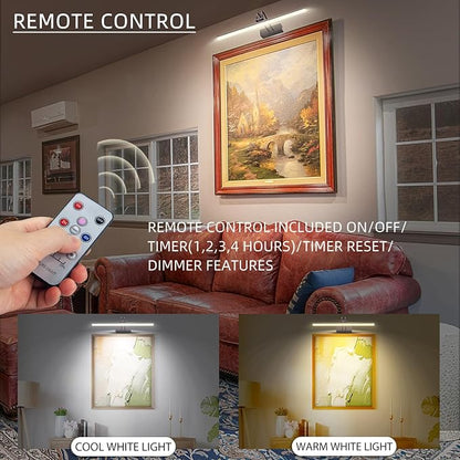 Picture Light,Picture Lights for Wall Cordless,16" Picture Lights with Timer and Dimmable,Battery Wall Lights for Display Gallery Painting Art Frame Portrait-Black 2Color