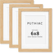puthiac 6x8 Solid Oak Wood Picture Frame, Fits 5x7 with Mat or 6x8 Without Mat, Wall or Tabletop Display with Stand, Vertical or Horizontal, Plexi Front, 3 Pack, Natural Oak