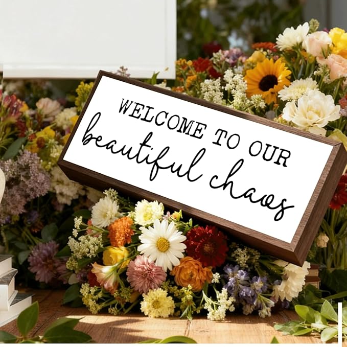 Welcome to Our Beautiful Chaos Sign, Funny Welcome Decor for Home, Entryway Decor, Decorative Framed Wooden Plaque, Front Door Decors for Porch Entryway, Housewarming Gift