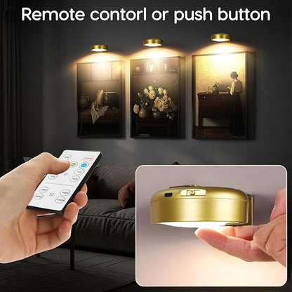 Picture Light for Wall with 2500mAh Rechargeable Battery,Wireless Painting Art Display Lighting for Portait Frame Gallery Poster with Remote ,3 Lighitng Colors&Dimmable Timer for Living Room Bedroom