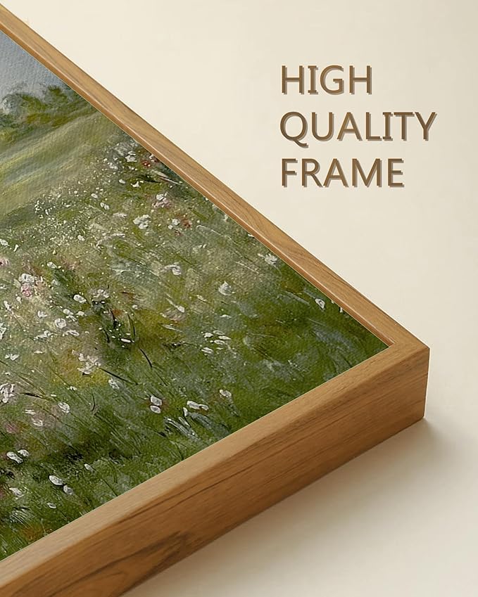 SHENIFY Vintage Landscape Framed Canvas Wall Art Grassland Classic Painting Modern Farmhouse Kitchen Office Decor - 11x14in Natural Framed