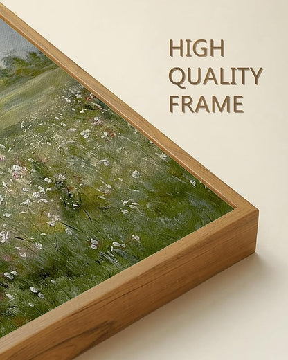 SHENIFY Vintage Landscape Framed Canvas Wall Art Grassland Classic Painting Modern Farmhouse Kitchen Office Decor - 11x14in Natural Framed