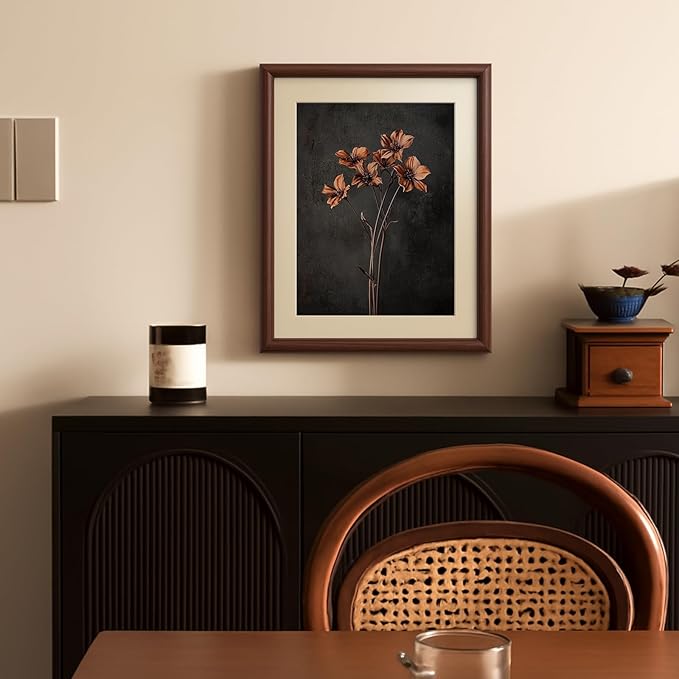 InSimSea Brown Framed Canvas Wall Art, Bedroom Small Vintage Art,11x14in, Retro Dried Floral Paintings Prints, Country Moody Shelf Decor for Living Dining Room Hallway, Anti-dust(with acrylic panel)