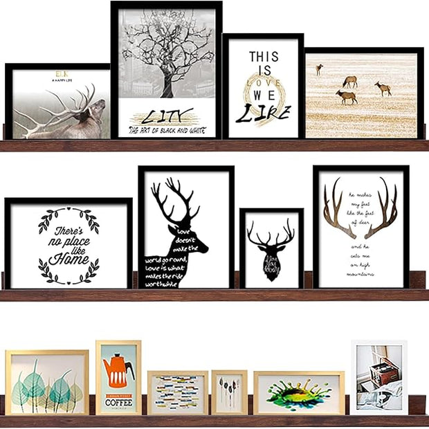 AZSKY Floating Shelves Wall Mount Deep Walnut for Wall Storage 36 Inch Rustic Picture Photo Ledge Shelf with Lip Nursery Book Shelves for Kids Room Bedroom Bathroom Living Room Kitchen Decor Set of 3