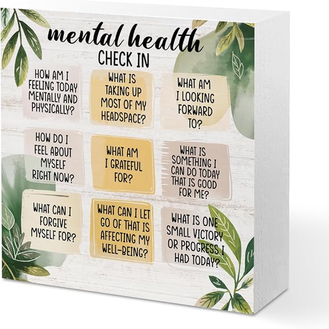 Mental Health Office Decor Wood Box Sign, Positive Self Affirmations Wooden Box Sign Office Desk Decorative Signs, Inspirational Counselor Office Desk Signs Decor, Cheer Up Gifts for Coworkers Friends