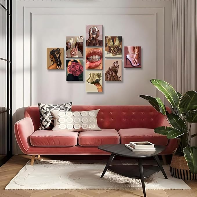 NCYEL 9PCS Black Girl Wall Art Canvas Prints Fashion Aesthetic Posters for Women Bedroom Beauty Room Living Room Salon Glam Wall Decor 8x10 Inch Unframed