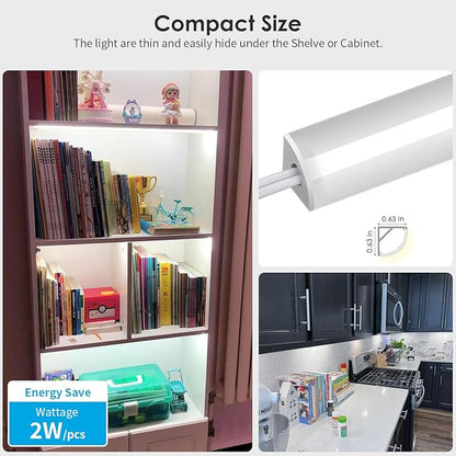 4pcs LED Display Case Cabinet Lights Plug in, Under Shelf Lighting 12 inch 12V 6000K Daylight White Dimmable Timer with Remote Smart App Control for Shelves Kitchen Counter Cupboard