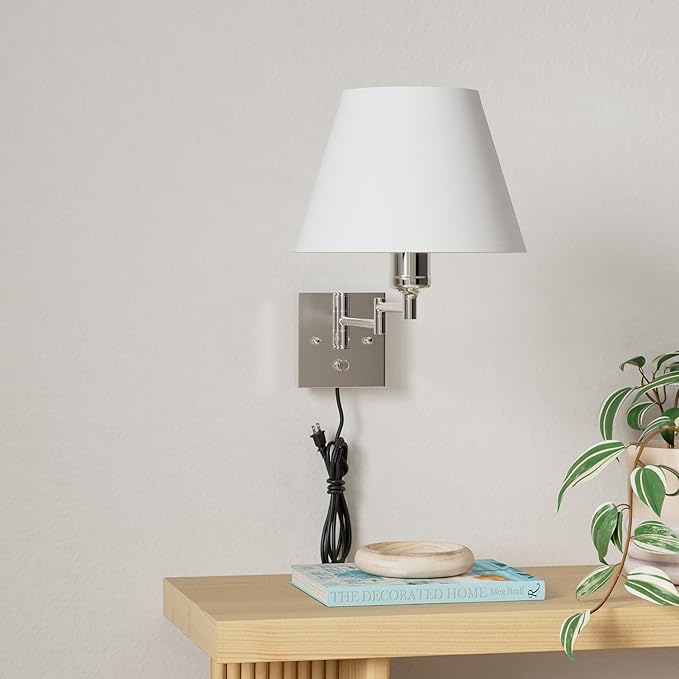 TRLIFE Wall Sconces Plug in, Remote Control Dimmable Wall Sconce and Adjustable Color Temperature 2700K-6500K, Swing Arm Wall Lights with Plug in Cord, 9.4