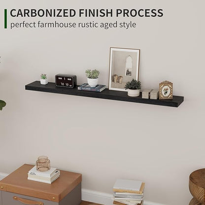 Marsmiles Wood Floating Shelves for Wall Set of 2, 48 Inch Wide Rustic Wooden Floating Shelves, Invisible Wall Mounted Display for Living Room Bedroom Kitchen Bathroom Office, White