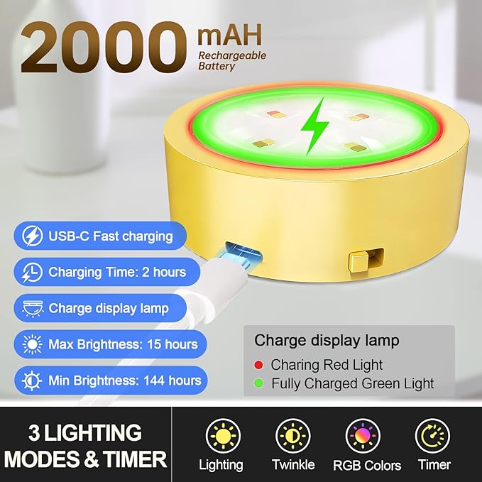 3 Pack Picture Lights for Wall, 13 RGB Color Rechargeable Battery Operated wall lights, Picture Frame lights with 3 Lighting Modes, Wireless Magnetic Painting Light with Remote Control Timer (Golden)