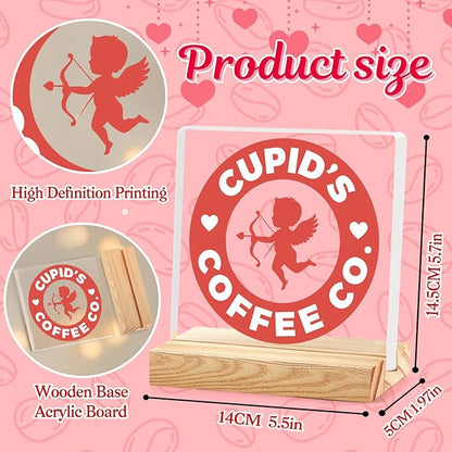 Valentines Coffee Desk Decor, Valentine's Day Gifts for Lover Bar Station, Valentine Home Office Table Sign for Kitchen Shelf Tiered Tray, Cafe Tabletop Decoration to Couples, Cupids Coffee Co