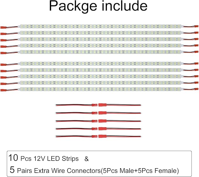ICIH Under Cabinet LED Lighting 10Pack Rigid DC 12V LED Light Strip Light Super Bright Warm White 3000K SMD5630 9W 84LED Double Row 0.5m/20in for Kitchen,Counter,Shelf,TV Back