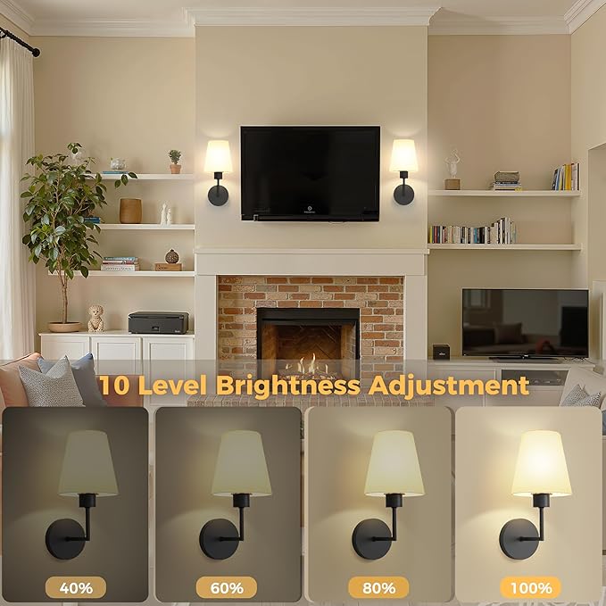 DORESshop Battery Operated Wall Sconce Set of 2, Wall Light Wireless Easy to Install, Dimmable and Adjustable Sconces Wall Decor, Rechargeable Wall Lamp for Bedroom, Living Room, Black 13.8in