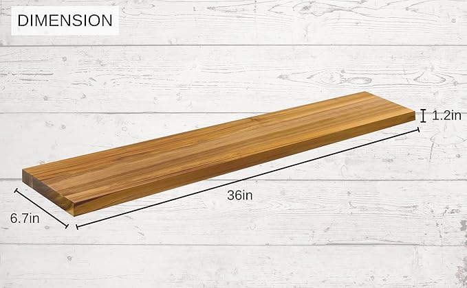 Teak Wood Floating Shelves Perfect for Bathroom Décor Pack of 2 Wooden Wall Shelves for Bedroom Living Room Kitchen Simple Minimalist Home Décor 36” x 6.7”