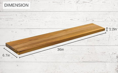 Teak Wood Floating Shelves Perfect for Bathroom Décor Pack of 2 Wooden Wall Shelves for Bedroom Living Room Kitchen Simple Minimalist Home Décor 36” x 6.7”