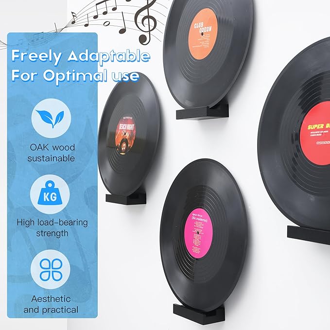 Wood Vinyl Record Shelf Wall Mount, Small Wall Record Holder Display Shelf, Vinyl Record Shelves Record Album Display Holder for LP, CD, Book Art Storage Vintage Home Decor (6, Black)