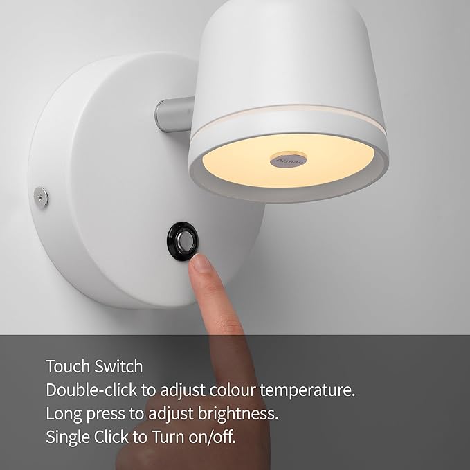 Aisilan Wall Sconce Set of 2, Hardwired Touch Dimmable Wall Light with 3 Color Temperatures, Adjustable 7W LED Wall Lamp CRI97, Modern White Aluminum Sconce for Bedroom Bedside Hallway