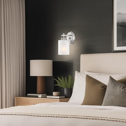 Kira Home Phoebe 8" Modern Wall Sconce/Vanity Light + Frosted Seeded Glass Shade, Brushed Nickel Finish