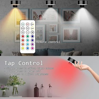 13 Color RGB Magnetic Led Art Display Light, Wireless Magnetic Picture Lights Rechargeable Battery-Powered Wall Frame Lights, Remote Control, and Timer 6Pack White