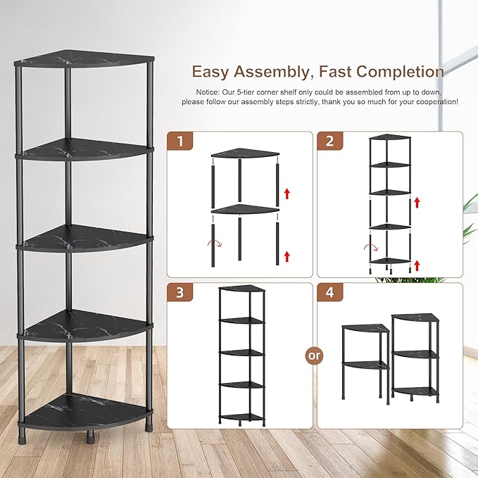 Book Shelf Corner Shelf, 5 Tier Corner Bookshelf Display for Living Room Decor, 44.1
