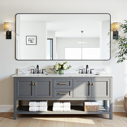 Antok Wall Mirror, 30"x55" Bathroom Vanity Mirror, Anti-Rust HD Tempered Glass, Wall Mounted Mirrors for Living Room, Entryway, Black Frame, Rect