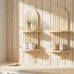 Boho Wall Shelves with Arched Wooden Design, Mid Century Modern Decor Plant Wall Shelf Set of 2, Double Floating Shelves for Home Living Room Bathroom Bedroom, 23.6 x 11.8 Inches (Natural)