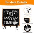 Wooden Coffee Sign Rise & Shine It's Coffee Time Decor Funny Bar Accessories Decorations Supplies Farmhouse Wood Plaque with Stand for Women Men Home Office Kitchen Tabletop Shelf
