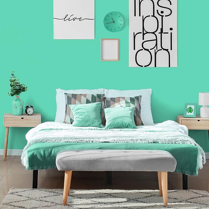 VEELIKE Thick Tiffany Green Peel and Stick Wallpaper Green Contact Paper for Cabinets Bedroom Accent Walls 24''x354'' Self Adhesive Removable Waterproof Mint Wallpaper for Bathroom Living Room Decor
