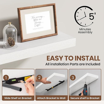 48 Inch Floating Shelves for Wall 2 Pack, 48" Wall Shelves for Books, Storage, Decor, Wall Mounted Floating Shelf with Invisible Brackets for Kitchen, Living Room, White