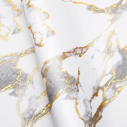 LACHEERY 24"x160" White and Gold Marble Contact Paper 24 Inch Wide Marble Peel and Stick Countertop Contact Paper Waterproof Self Adhesive Marble Peel and Stick Wallpaper for Walls Counter Tops Vinyl