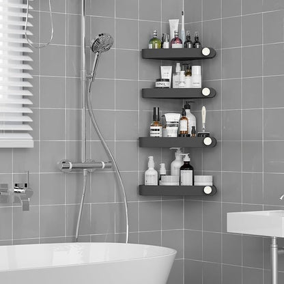 Sotfamily Plastic Shower Caddy Corner (for 90° Only), 4 Pack Adhesive Corner Shower Shelves for Bathroom Organizers and Storage, Black