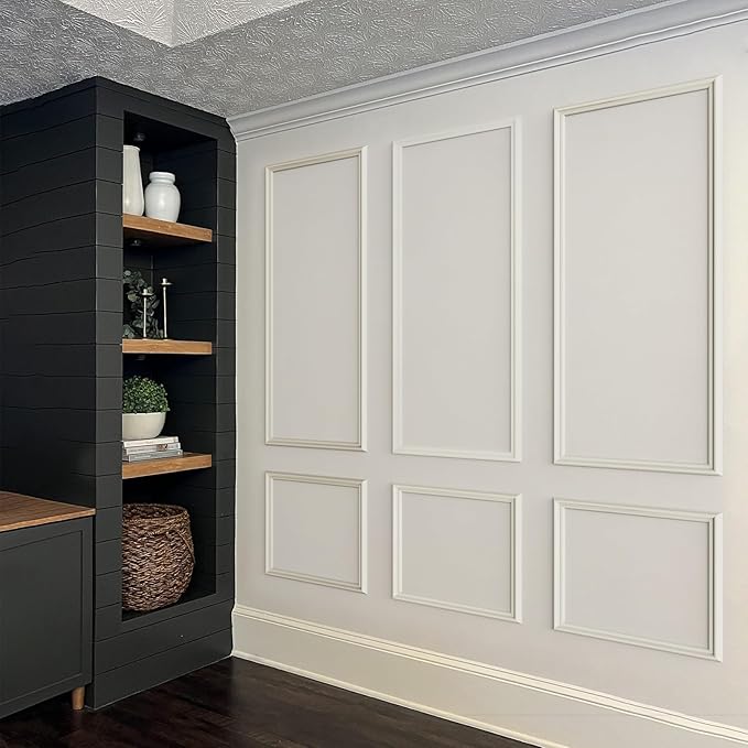 Melkus Wall Molding 3 Set Premade Wainscoting Panels for Interior Wall Décor Installed with Construction Glue Wainscoting Accent Panel (Top 63x39 in+Bottom 28x39 in) Style 2