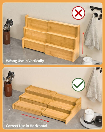 Spice Rack, 3-Tier Expandable Bamboo Spice Rack Organizer for Cabinet, Kitchen, Pantry and Cupboard Storage Organizer(2pack)