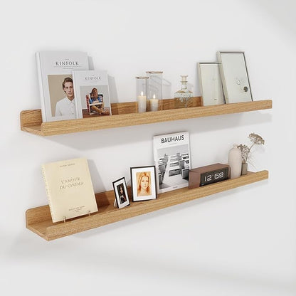 Floating Shelves for Wall 36 Inch - Natural Wood Picture Ledge Shelf Set of 2 - Solid Ash Wood Wall Shelves with Lip - Picture Shelf Photo Ledge