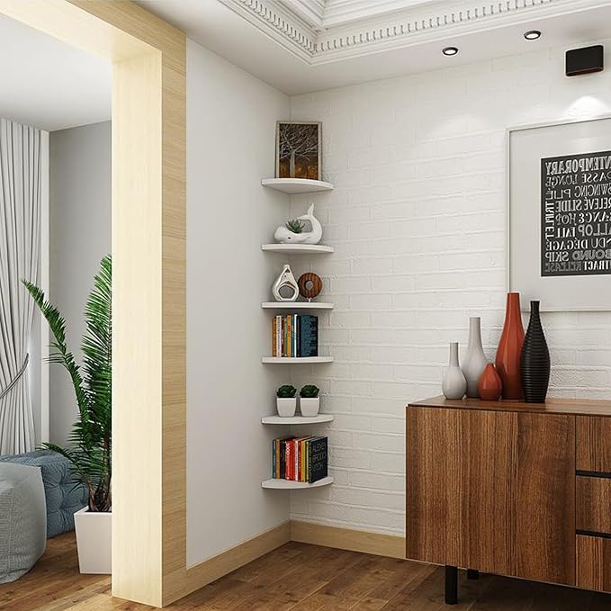 8 Inch White Corner Floating Shelf Set of 3,Wall 90 Degree Corner Storage Shelf for Kitchen Room/Living Room/Bathroom