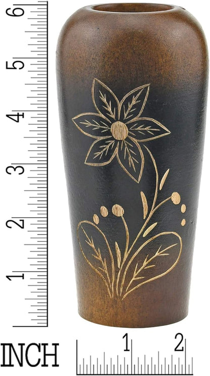 AeraVida Blooming Delicate Daisy Mango Tree Wood Flower Vase | Hand-Carved Brown and Black Decorative Piece for Home Décor | Handmade Natural Wooden Accent for Dried or Artificial Blooms
