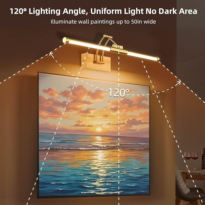 24“ Picture Lights for Wall, 8000mAh Rechargeable Wireless Picture Light with Remote, LED Wall Lights 3000K/4000K/6000K Dimmable, Art Lighting for Paintings Frame Gallery Dartboard, Brass