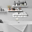 MBYD Picture Shelf Ledge, 24 Inch Floating Shelves for Wall, Nursery Book Shelves with Hooks Set of 3, Floating Shelf Wall Mounted for Bathroom, Kids Room, Living Room, Kitchen Bedroom White