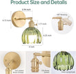 Vintage Battery Operated Wall Sconce with Green Tulip Glass Lampshade Rechargeable Battery Powered Wall Light with Remote Control for Bedside Bedroom Doorway