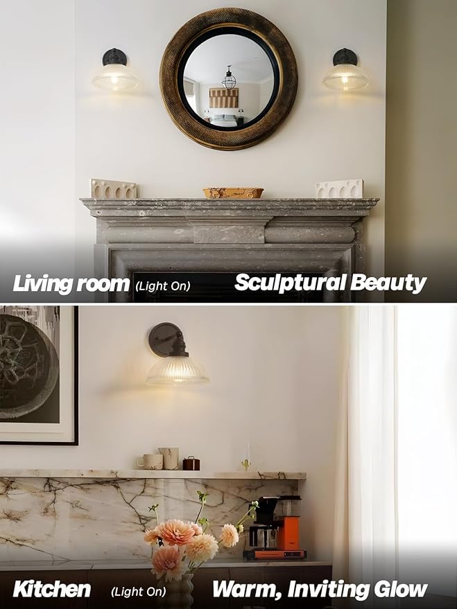 Wall Sconce Black Bathroom Light Fixtures with Clear Glass Farmhouse Vanity Light Modern Sconces Wall Lighting for Living Room Bedroom Bathroom Mirror Kitchen Hallway E26 Hardwire