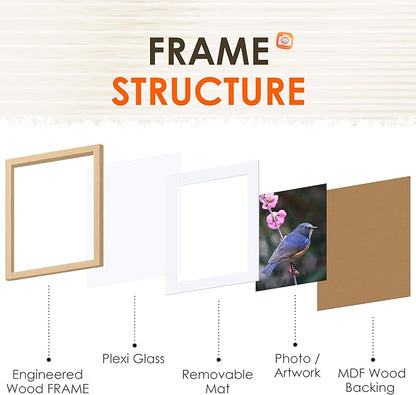 FIXSMITH 5x7 Picture Frame Set of 4, Photo Frame with HD Plexiglass, Display Pictures 4x6 with Mat or 5x7 Without Mat Multi Picture Frames Collage for Tabletop or Wall Display, Natural